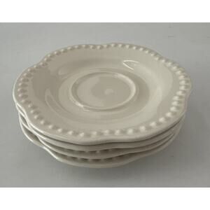 Set of 4 Pottery Barn "Emma" Saucers White Cream Beaded Portugal Farmhouse
